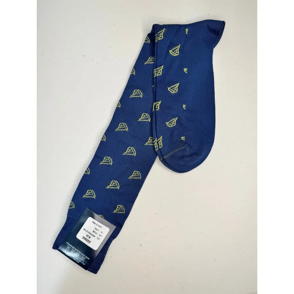 Paul Fredrick Men Long Dress Socks Blue Mercerized Cotton Blend Peru Made OS